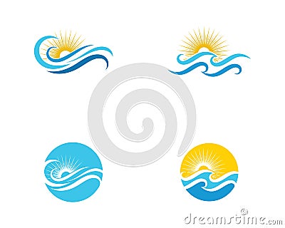 Sun With Water wave icon vector Vector Illustration