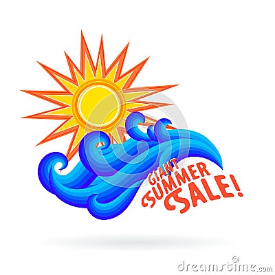 Sun wave ocean illlustration Vector Illustration