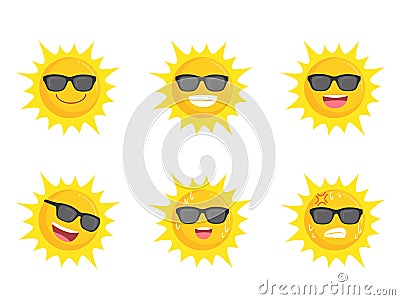 Sun wearing eyes glasses collection icon sign set summer concept Vector Illustration