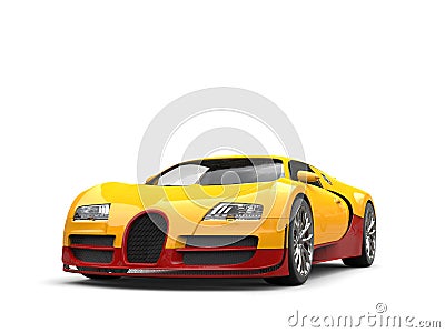 Sun yellow modern super sports car with raging red details Stock Photo