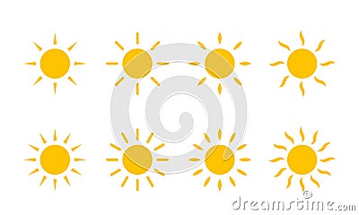 Sun yellow sunshine icon. Vector sun line swirl rays or heat beams Vector Illustration