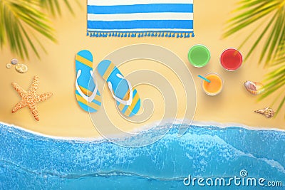 Sunbathing on the beach under the shade of palm trees Stock Photo