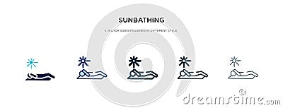 Sunbathing icon in different style vector illustration. two colored and black sunbathing vector icons designed in filled, outline Vector Illustration