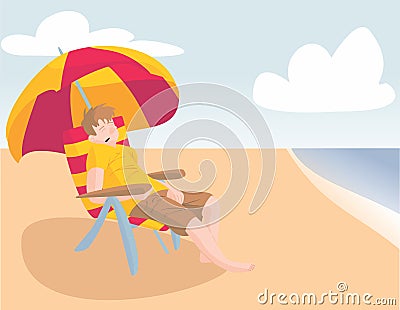 Man asleep at beach Stock Photo