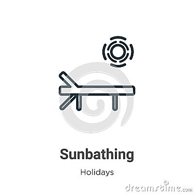 Sunbathing outline vector icon. Thin line black sunbathing icon, flat vector simple element illustration from editable holidays Vector Illustration