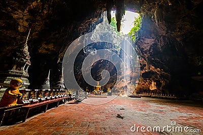 Sunbeam in buddha cave, Tham Khao Luang near Phetchaburi,Thailand Stock Photo