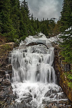 Sunbeam Creek Waterfalls Along Stevens Canyon Road, Mount Rainier National Park Stock Photo