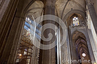 Sunbeams in Catedral de Sevilla, Spain Stock Photo