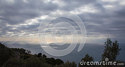 Sunbeams in the clouds. Stock Photo