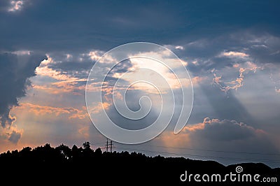 Sunbeams and rosy clouds Stock Photo