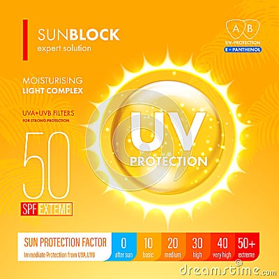 Sunblock suncare strong protection. SPF solution design Stock Photo
