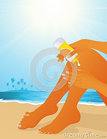 Sunburn on the beach Cartoon Illustration