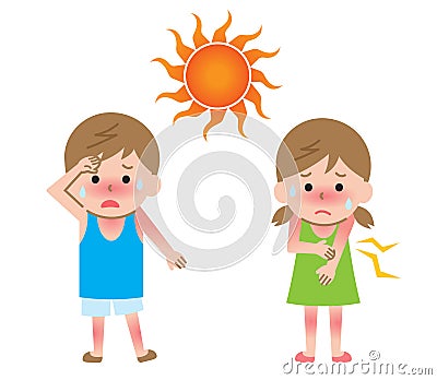 Sun uv rays damage childrenâ€™s skin illustration. Isolated on white background Vector Illustration