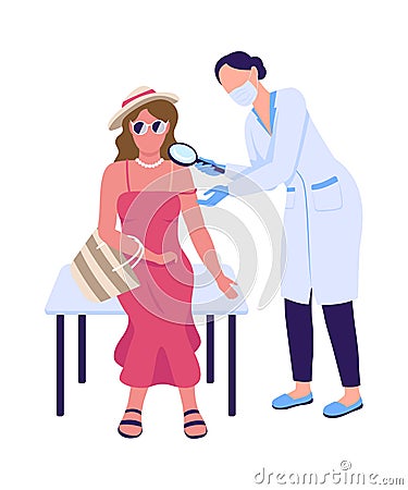 Sunburnt patient with doctor semi flat color vector characters Vector Illustration