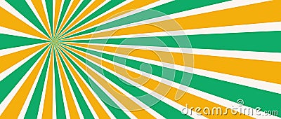 Sunburst background. Radial yellow and green lines wallpaper. Abstract sun rays and beams comic texture. Vintage summer Vector Illustration