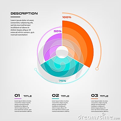 Sunburst chart color infographics step by step in a series of circle. Element of chart, graph, diagram with 5 options - Vector Illustration