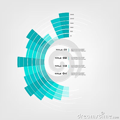 Sunburst chart color infographics step by step in a series of circle. Element of chart, graph, diagram with 5 options - Vector Illustration