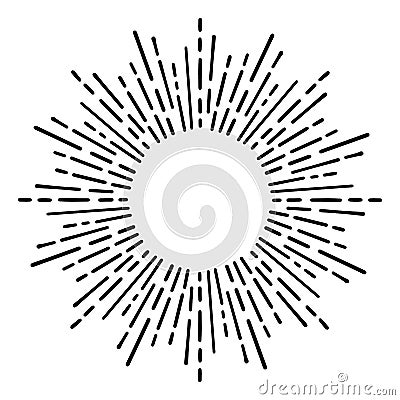 Sunburst doodle line art. Hand drawn sun burst, round banner with circle explosion. Retro sketch radial rays, black Vector Illustration