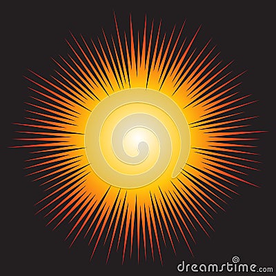Sunburst explosion vector graphic. Detonation icon. Cartoon style firework flash logo. Spark beam symbol. Vector Illustration