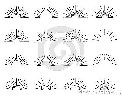 Sunburst sun ray. Vector burst sunshine logo. Sunrise round emblem. Sunbeam radial retro shine. Vector Illustration