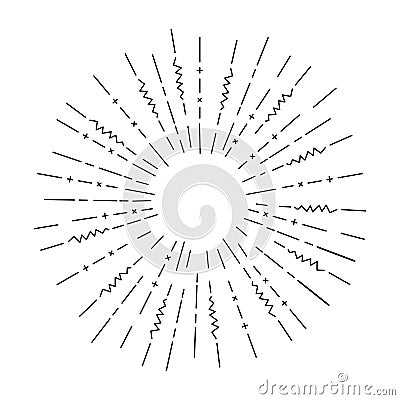 Sunburst vintage set. Abstract shape, blank template, Retro bursting rays. Decor element. Hand-drawn vector, dynamic style. The Vector Illustration