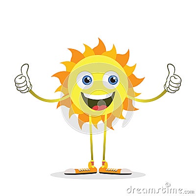 Smiling sun giving thumbs up vector illustration isolated on white Vector Illustration