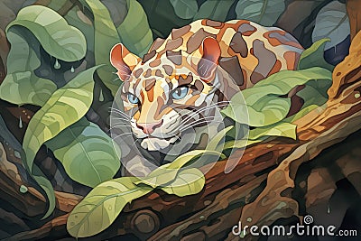 sunda clouded leopard stalking its prey in the jungle Stock Photo