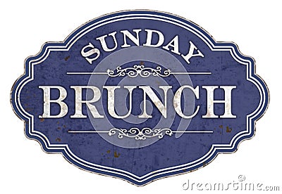 Sunday Brunch Sign Plaque Plate vintage enamel Stock Photo