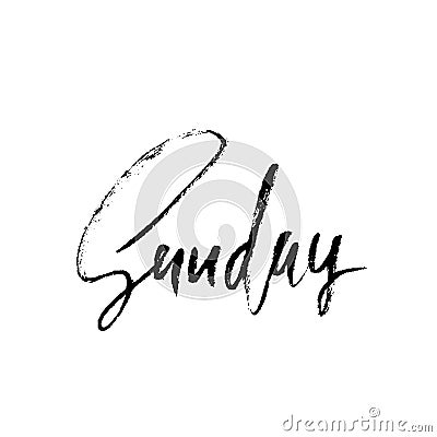 Sunday. Day of a week. Handdrawn modern brush lettering. Vector inscriprion. Calligraphy illustration. Cartoon Illustration