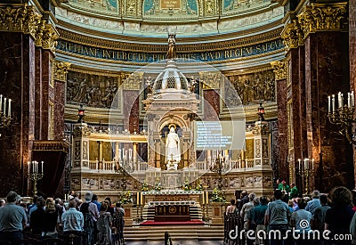 Sunday morning prayer in Basilica of St. Ishtwan, Budapest Editorial Stock Photo