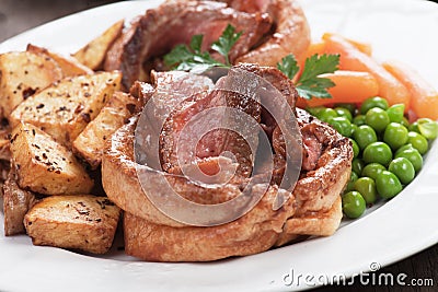 Sunday roast with yorkshire pudding Stock Photo