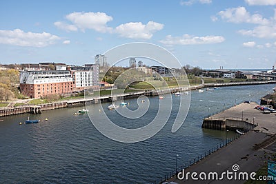 View across the River Wear towards Sunderland University St Peters campus Editorial Stock Photo