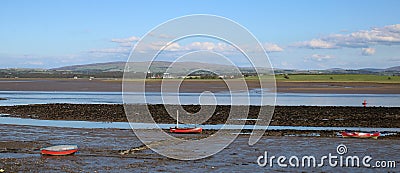 Sunderland point boats River Lune distant hills Editorial Stock Photo