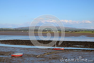 Sunderland point boats River Lune distant hills Editorial Stock Photo