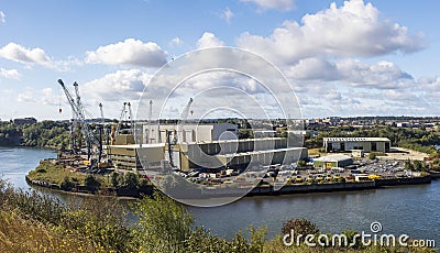 Sunderland, UK - Sunday 21st August 2022: Liebherr cranes UK manufacturing factory on the banks of the river wear. Editorial Stock Photo