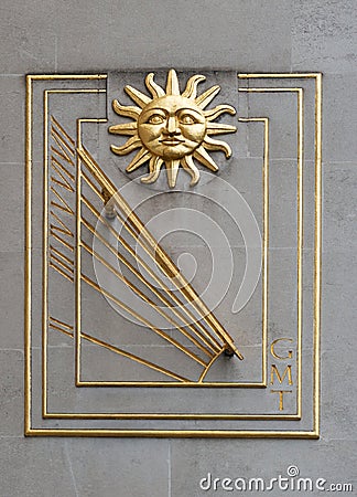 Sundial with Sun Stock Photo