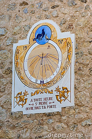 Sundial of the village of Saint-Pierre-d`ArgenÃ§on, Hautes-Alpes, France Stock Photo