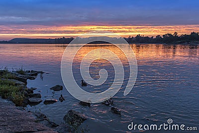 Sundown over Vistula river Stock Photo