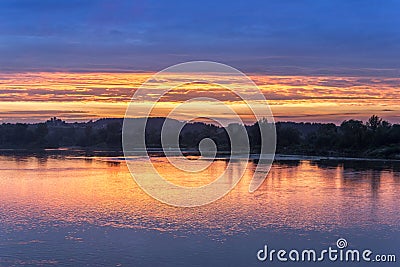 Sundown over Vistula river Stock Photo