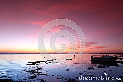 Sundown at Rock coast, Lake Baikal, Russia Stock Photo