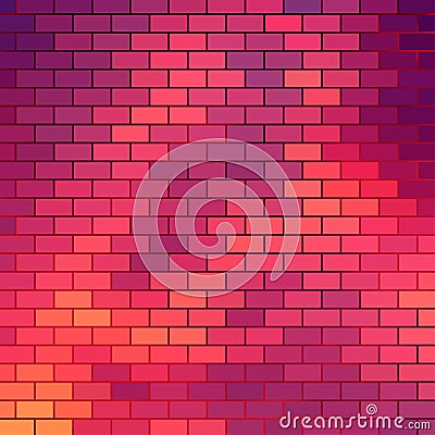 Sundown themed background with brick grid Vector Illustration