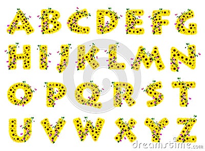 Sunflower alphabet A-Z isolated Stock Photo