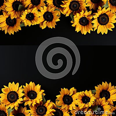 Sunflower border illustration on blackbackground Cartoon Illustration