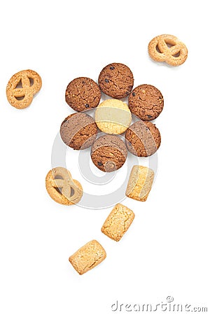 Sunflower with Butterfly, made from cookies, isolated on white Stock Photo