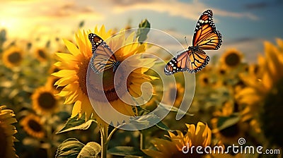 sunflower with butterfly Stock Photo