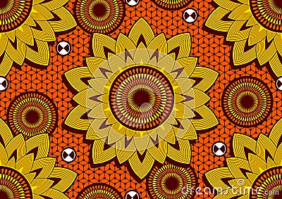 Sunflower circle african textile art 8 Vector Illustration