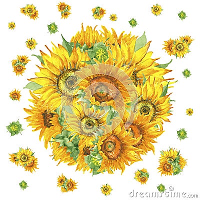 Sunflower circle banner watercolor Stock Photo