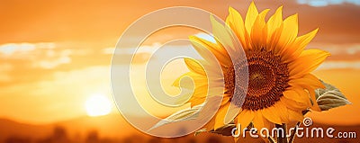 Sunflower Closeup Against Captivating Sunset Backdrop Stock Photo