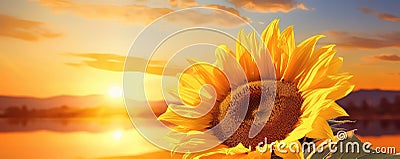 Sunflower Closeup Against Captivating Sunset Backdrop Stock Photo
