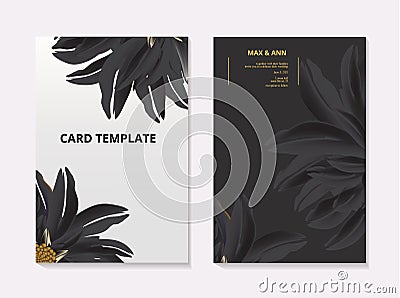 Sunflower contrast card template. Summer 3d realistic floral botanical wedding card, flora macro vector art. Garden paradase Cartoon Illustration